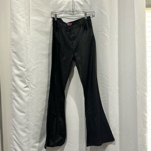 Edikted Petite Luna Faux Leather Flare Jeans, size XL.